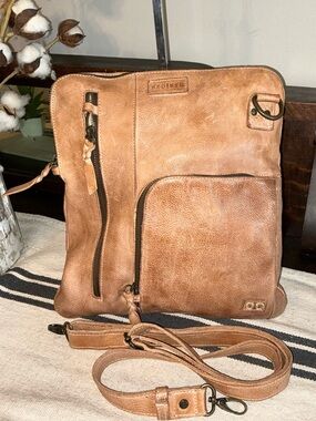 Bed Stu Aiken Leather Crossbody Convertible Bag Tan OATS DD Retail $280